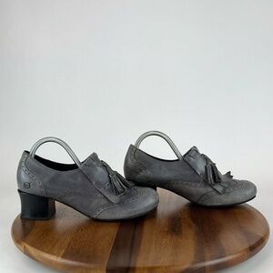 Born Krissy grey leather tassel heels shoes 8 or 39
